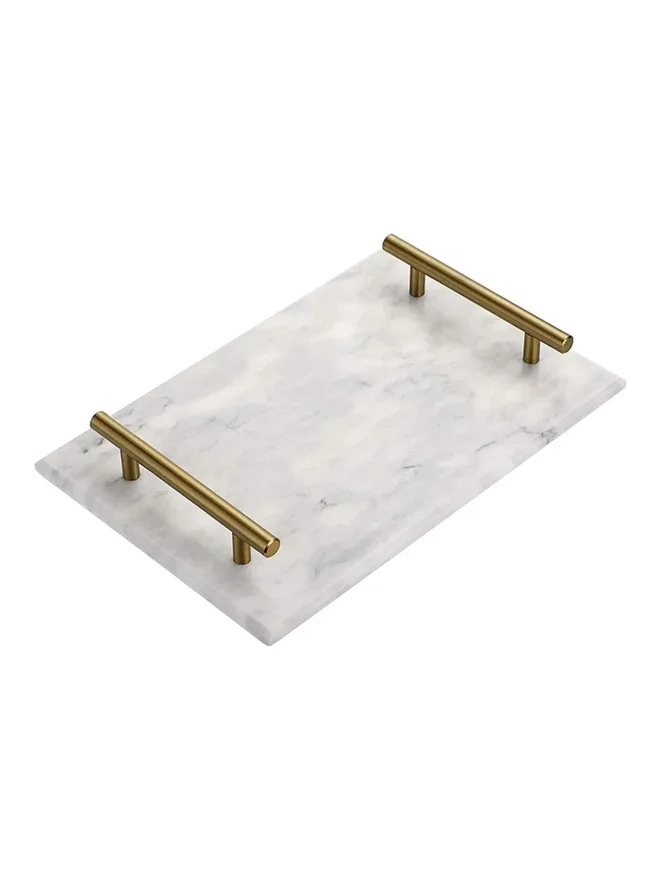 1Chase 1CHASE Marble Trinket Vanity Tray with Gold Handle 30x20 cm